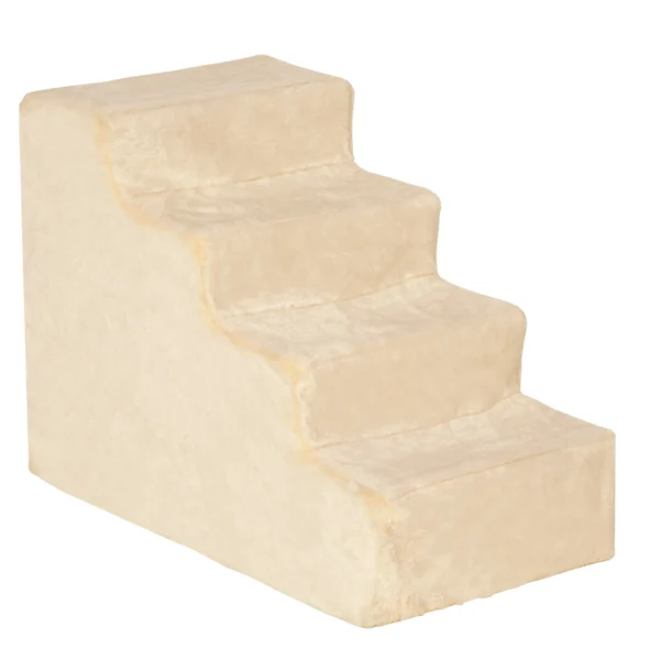 Huisdiertrap 4 traps hondenloopplank met afneembare hoes kattentrap hondentrap dierentrap spaanplaat pluche beige 60 x 35 x 44 cm 1
