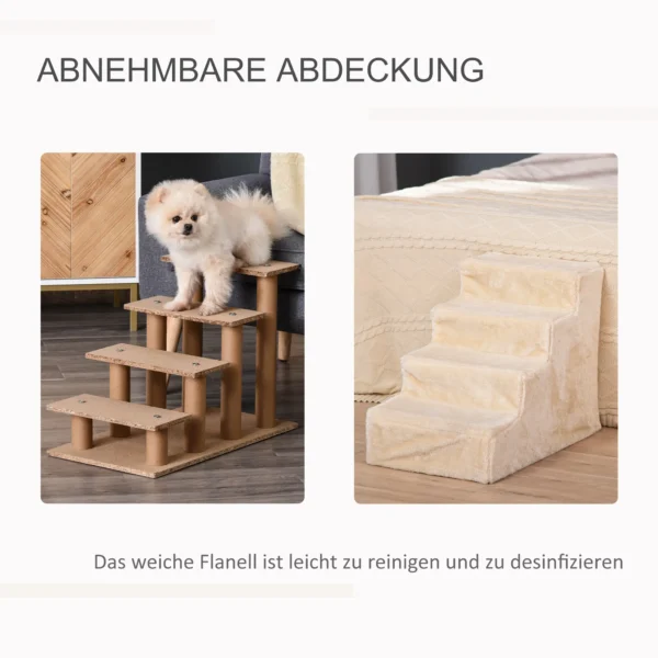 Huisdiertrap 4 traps hondenloopplank met afneembare hoes kattentrap hondentrap dierentrap spaanplaat pluche beige 60 x 35 x 44 cm 5
