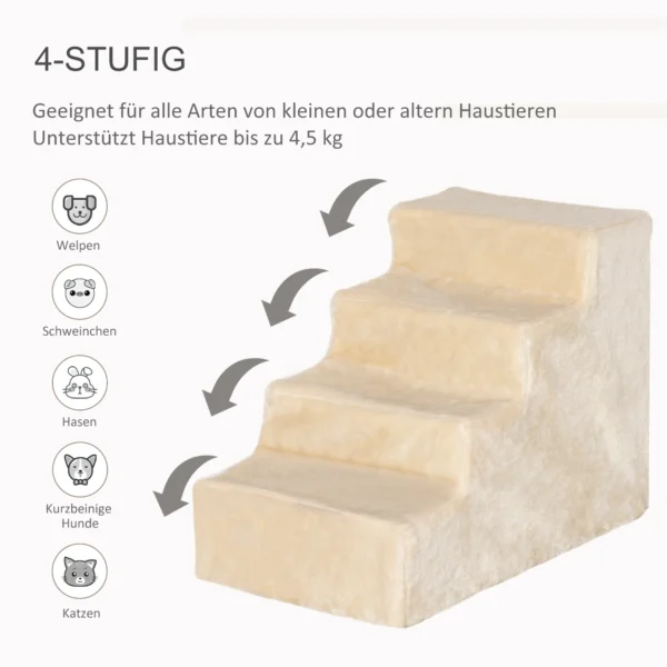 Huisdiertrap 4 traps hondenloopplank met afneembare hoes kattentrap hondentrap dierentrap spaanplaat pluche beige 60 x 35 x 44 cm 6