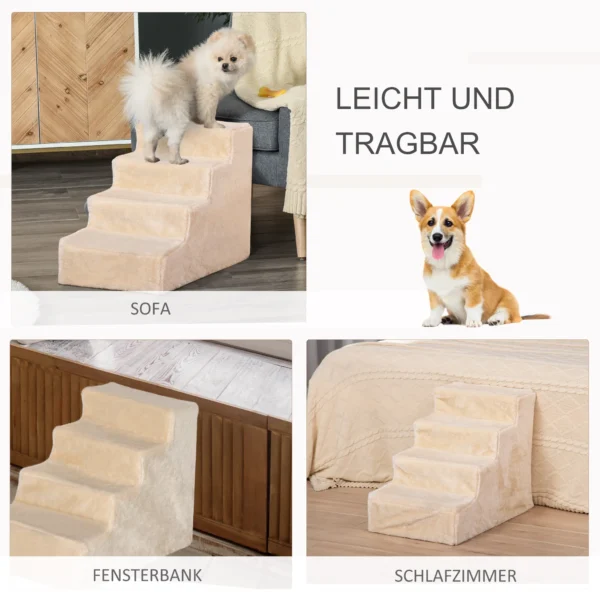Huisdiertrap 4 traps hondenloopplank met afneembare hoes kattentrap hondentrap dierentrap spaanplaat pluche beige 60 x 35 x 44 cm 7
