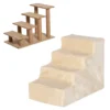 Huisdiertrap 4 traps hondenloopplank met afneembare hoes kattentrap hondentrap dierentrap spaanplaat pluche beige 60 x 35 x 44 cm 9