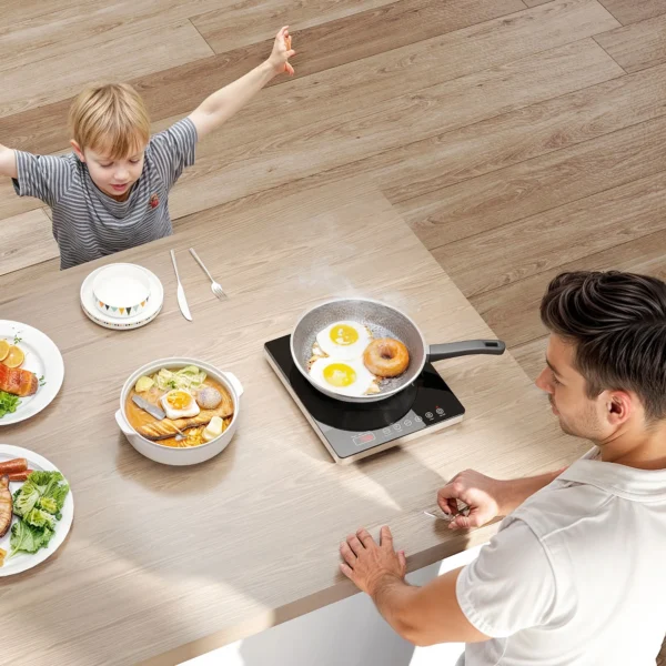 Inductiekookplaat kookplaat 1 plaat draagbare inductiekookplaat met 10 vermogensniveaus en temperatuurniveaus, 2000 w, timer, kinderslot, zwart 10