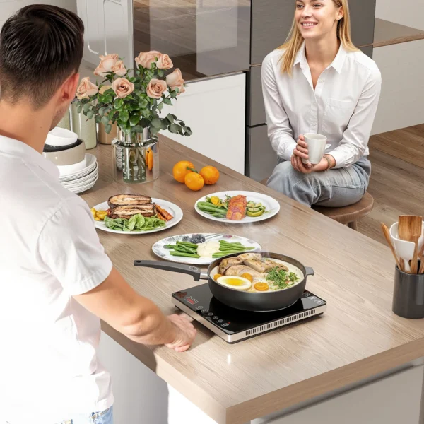 Inductiekookplaat kookplaat 1 plaat draagbare inductiekookplaat met 10 vermogensniveaus en temperatuurniveaus, 2000 w, timer, kinderslot, zwart 2