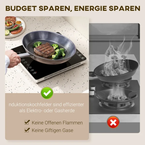 Inductiekookplaat kookplaat 1 plaat draagbare inductiekookplaat met 10 vermogensniveaus en temperatuurniveaus, 2000 w, timer, kinderslot, zwart 6