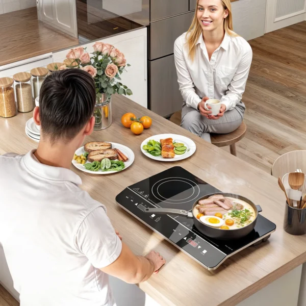 Inductiekookplaat kookplaat 2 plaat draagbare inductiekookplaat met 8 vermogensniveaus en 10 temperatuurniveaus, 3500 w, kinderslot, timer, zwart 2