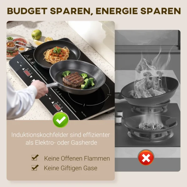 Inductiekookplaat kookplaat 2 plaat draagbare inductiekookplaat met 8 vermogensniveaus en 10 temperatuurniveaus, 3500 w, kinderslot, timer, zwart 7