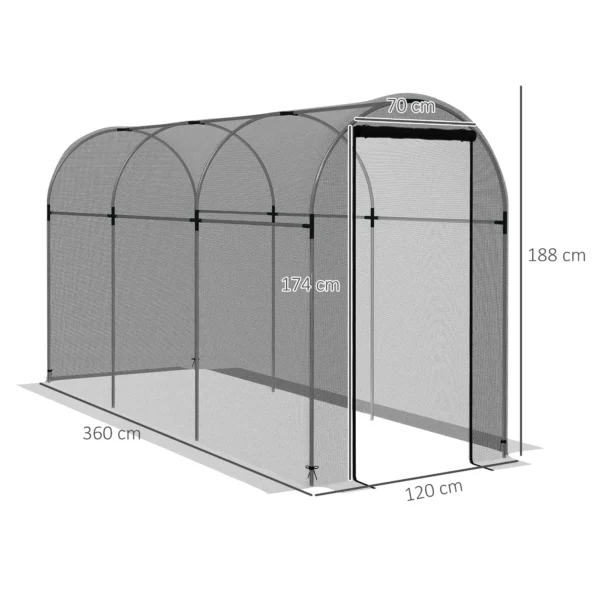 Insectenbeschermingsnet 1,2 x 3,6 m tuinnet met deur, plantenbeschermingstent, ongediertebeschermingsnet met stalen frame, hdpe zwart 4