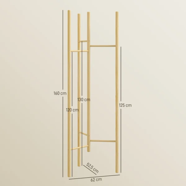 Kapstok kledingrek met 6 hangstangen van massief hout in noordse stijl voor kleding, hoeden, hal, entree, natuur 4