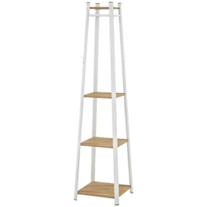 Kapstok, kledingrek met 8 haken, 4 niveaus, jasrek van staal voor kleding, hoeden, entree, hal, 34 x 34 x 170 cm, wit 1