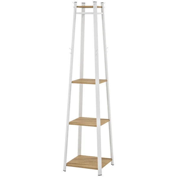 Kapstok, kledingrek met 8 haken, 4 niveaus, jasrek van staal voor kleding, hoeden, entree, hal, 34 x 34 x 170 cm, wit 1
