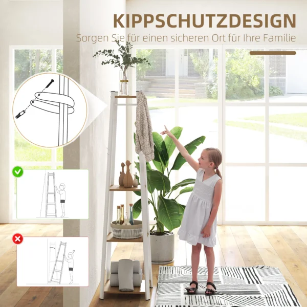 Kapstok, kledingrek met 8 haken, 4 niveaus, jasrek van staal voor kleding, hoeden, entree, hal, 34 x 34 x 170 cm, wit 7