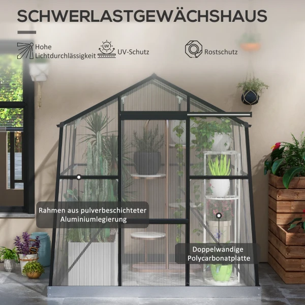 Kas alu 192 x 192 x 204 cm broeikas 3,68 m² met venster schuifdeur en fundering voor plantenteelt zwart 5