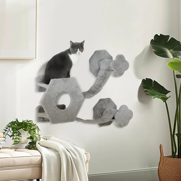 Katten klimmuur, kattenligbed met treden, kattenhol, springtoren, speelgoedbal, kattenplatform voor katten tot 5 kg, lichtgrijs 2