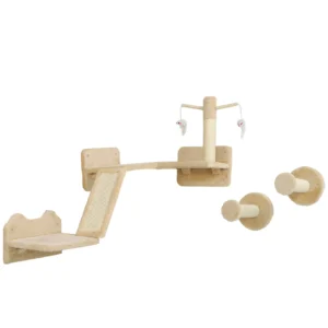 Katten klimmuur set, 3 delig kattenmeubilair met krabplank, springplaten, krabstam, speelbal, voor katten tot 5 kg, sisal, beige 1