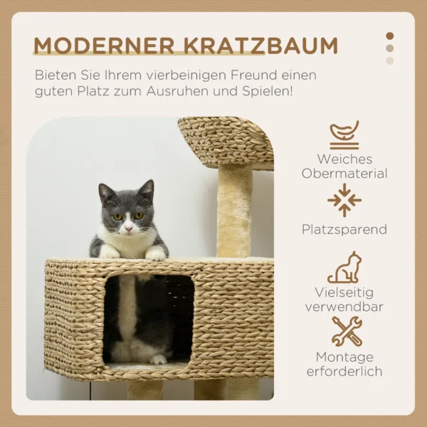 Katten krabpaal 98 cm kattenboom met 2 ligoppervlakken, kattenkrabpaal speelbal voor katten tot 6 kg, kattenmeubilair, sisal, beige 5