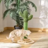 Katten krabpaal cactus design 60cm van dennenhout & sisal touw met houten bal speelgoed in groen & natuur 2