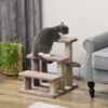 Katten trap huisdier trap voor katten en honden 3 treden met krabpalen speelbal pluche bruin 45x40x48cm voor meer comfort 2