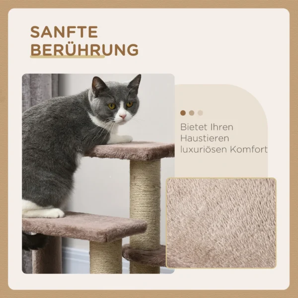 Katten trap huisdier trap voor katten en honden 3 treden met krabpalen speelbal pluche bruin 45x40x48cm voor meer comfort 7
