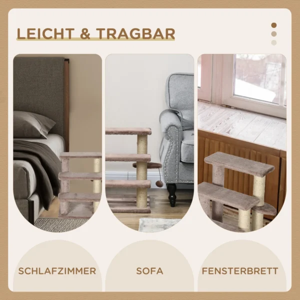 Katten trap huisdier trap voor katten en honden 3 treden met krabpalen speelbal pluche bruin 45x40x48cm voor meer comfort 8