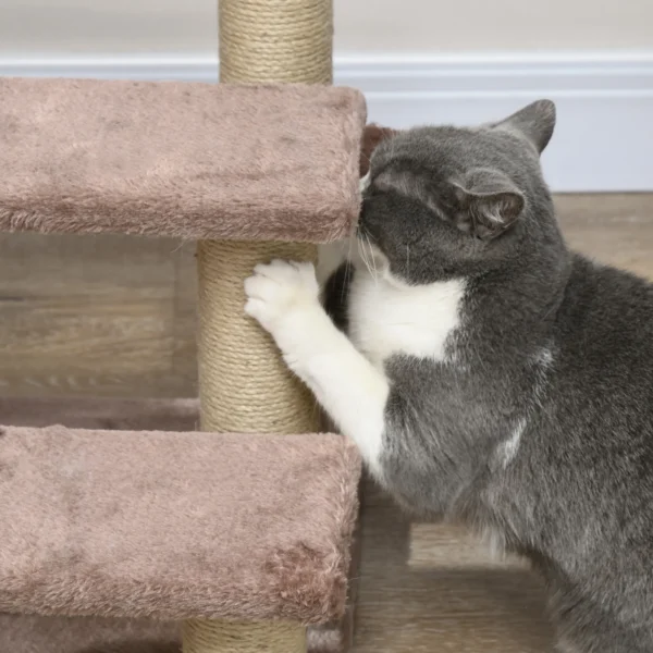 Katten trap huisdier trap voor katten en honden 3 treden met krabpalen speelbal pluche bruin 45x40x48cm voor meer comfort 9