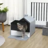 Kattenbak met kap, bodempan, schepje, filter voor katten tot 8kg wit+grijs 47x45x42cm 2