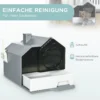 Kattenbak met kap, bodempan, schepje, filter voor katten tot 8kg wit+grijs 47x45x42cm 6