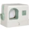 Kattenbak met kap, schep, lade, deodorant wit+groen 50x40x40cm 1