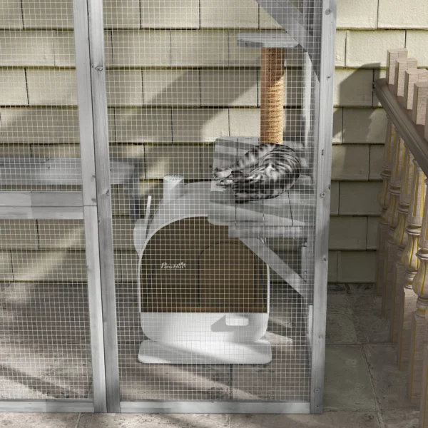 Kattenbak met kap, toilet voor katten tot 5 kg, met deksel, kattenbakmat, kunststof, wit, 43x44x47cm 9