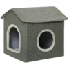 Kattenhol in de vorm van een huis met wasbaar kussen, gezellig knuffelhol voor katten met twee deuren, 39 x 43,5 x 40,5 cm, grijs 1