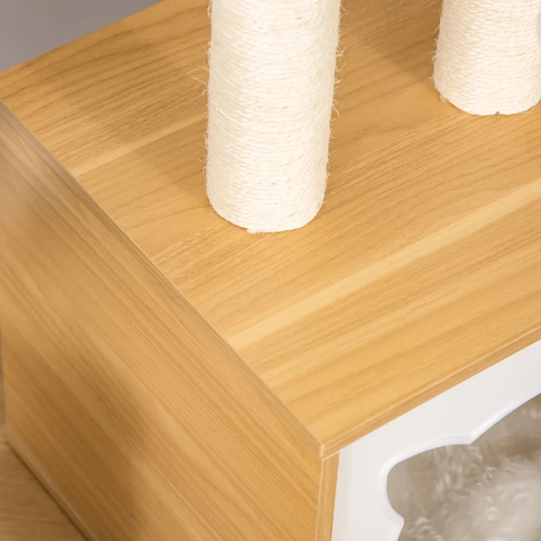 Kattenhol met kattenhol & 2 kussens, 2 niveaus incl. kattenhuis, speelgoed met bal, katten woning, sisal, natuur, 35 x 35 x 81 cm 10