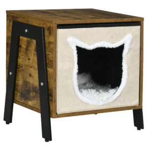 Kattenhol met kussen en verstelbare voet, kattenbed tot 5 kg, rustiek bruin van staal & linnen, ideaal voor kattenliefhebbers 1