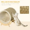 Kattenhol met plank kattenbed, krabmat, grenenhout, flanel, khaki, natuur & beige, 41x38x43cm 5