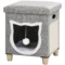 Kattenhol ottoman met kussen en krabmat, speelbal, anti slip, grijs, polyester voor katten 1