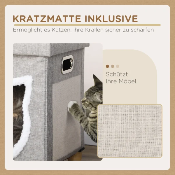Kattenhol ottoman met kussen en krabmat, speelbal, anti slip, grijs, polyester voor katten 6