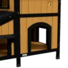 Kattenhuis, sparrenhout, kattenhut met meerdere ingangen, 2 verdiepingen, kattengrot voor buiten, klein dierenhuis met asfaltdak, bloembak, winterbestendig, verhoogd ontwerp, geel, 96 x 65 x 85,5 cm 10