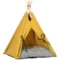 Kattenhuis tipi tent hondenbed met kussen, antislip, met speelbal, van dennenhout, indoor in geel 1