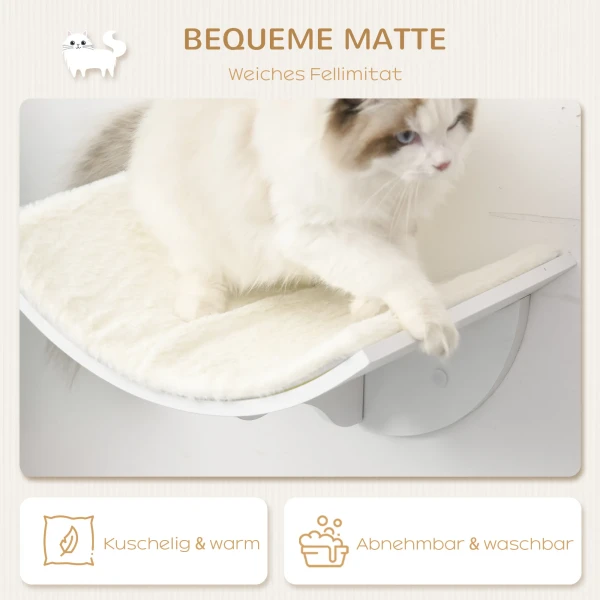Kattenligbed wandligbed kattenbed met pluche topping 41 x 28 x 21 cm in wit, ideaal voor kattenplank & wandmontage 7