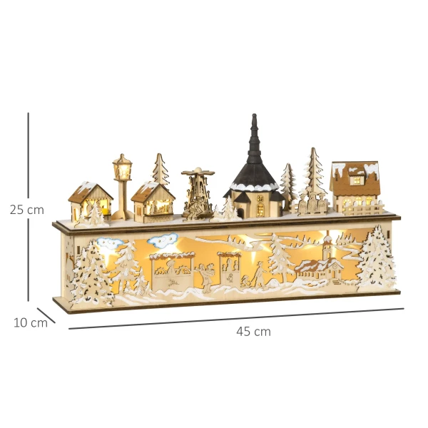 Kerstdecoratie besneeuwd kerstdorp met 10 led verlichting winterlandschap tafeldecoratie raamdecoratie natuur 45 x 10 x 25 cm 4