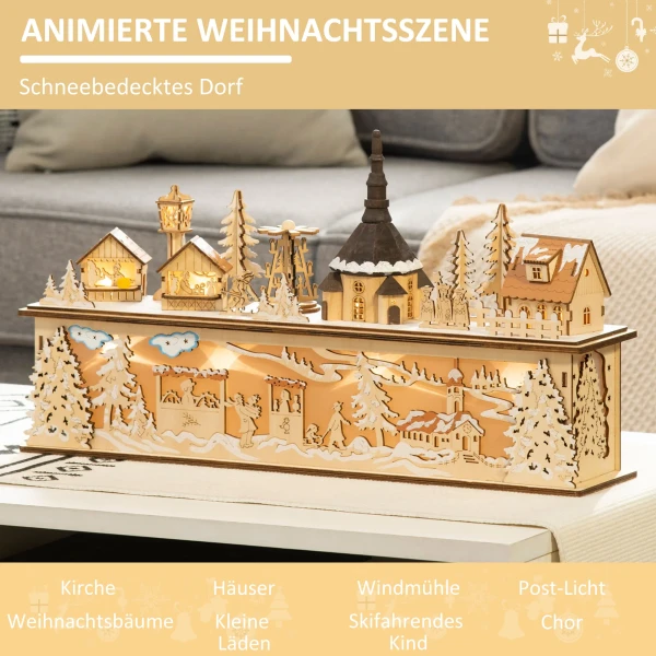 Kerstdecoratie besneeuwd kerstdorp met 10 led verlichting winterlandschap tafeldecoratie raamdecoratie natuur 45 x 10 x 25 cm 5