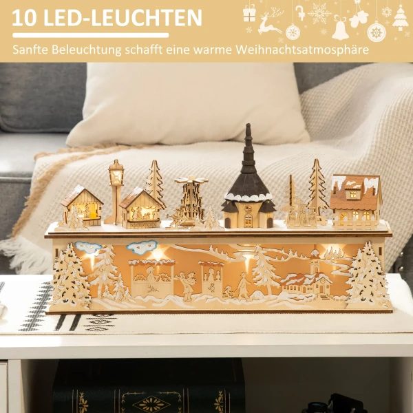 Kerstdecoratie besneeuwd kerstdorp met 10 led verlichting winterlandschap tafeldecoratie raamdecoratie natuur 45 x 10 x 25 cm 6