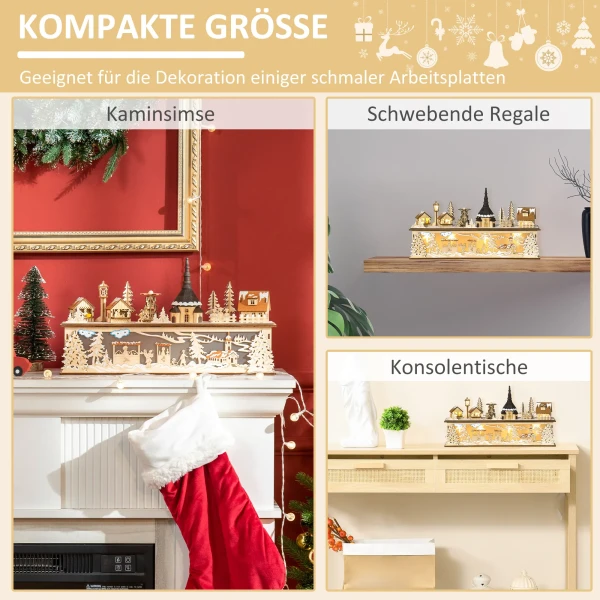 Kerstdecoratie besneeuwd kerstdorp met 10 led verlichting winterlandschap tafeldecoratie raamdecoratie natuur 45 x 10 x 25 cm 7
