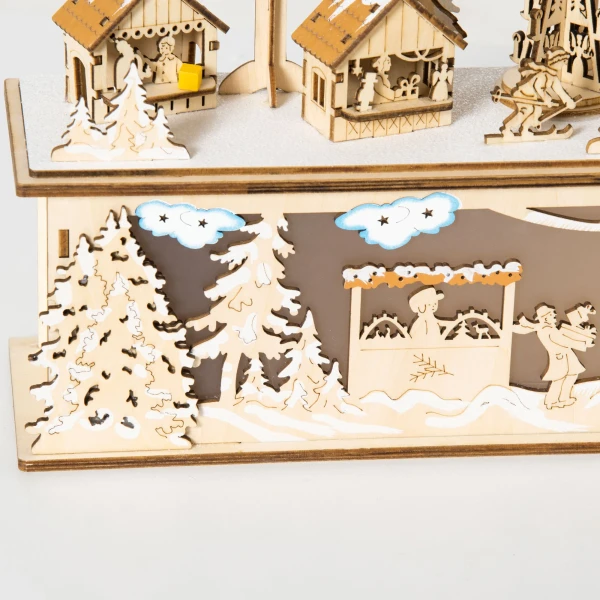 Kerstdecoratie besneeuwd kerstdorp met 10 led verlichting winterlandschap tafeldecoratie raamdecoratie natuur 45 x 10 x 25 cm 9