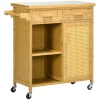 Keukenwagen serveerwagen met lade, kast, open niveaus, handdoekhouder, werkblad, bamboe, natuur 1