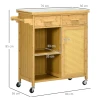 Keukenwagen serveerwagen met lade, kast, open niveaus, handdoekhouder, werkblad, bamboe, natuur 4