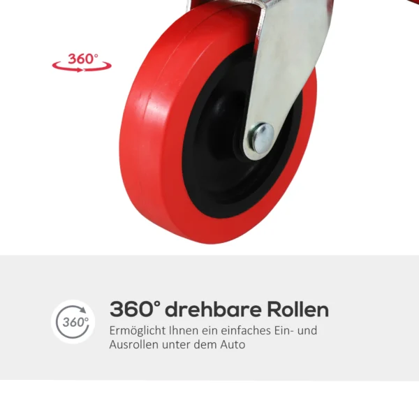 Kfz rolbord werkstattligstoel montagerolbord met 6 rollen rood draagvermogen 120 kg voor autowerkzaamheden & reparaties 7