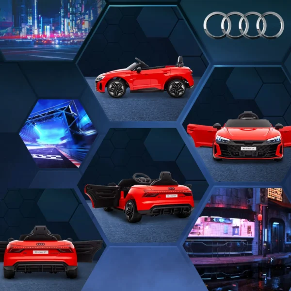Kinder elektrische auto, kinderwagen met afstandsbediening, audi rs e tron gt kinderrijtuig met veiligheidsgordel, claxon & muziek & koplampen, tot 5 km/u, voor kinderen 3 5 jaar, rood 9