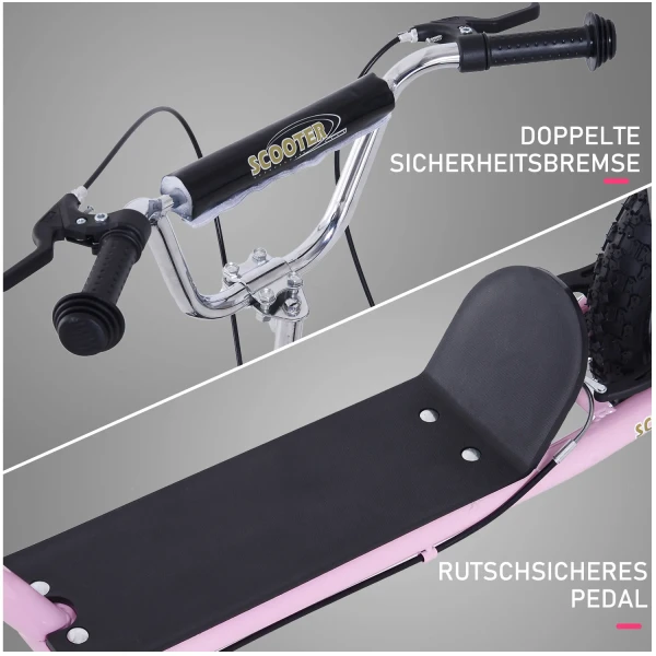 Kinderstep 16 inch scooter met luchtbanden, in hoogte verstelbare step in roze voor kinderen vanaf 5 jaar, stabiel & veilig 7