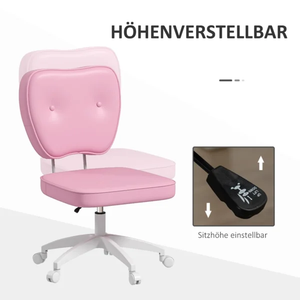 Kinderstoel zonder armleuningen, in hoogte verstelbaar 82 92h cm, belastbaar tot 120 kg, roze, ideaal voor kinderkamer & thuiskantoor 5