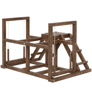 Kippen speeltoestel van hout, speelplaats voor kippen met kippenstokken, schommel, ladder, platforms kippen klimtoestel voor 3 kippen bruin 1
