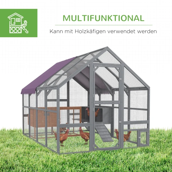 Kippenhok, vrijloopren, 280 x 185,5 x 188 cm, kippenkooi, kippenren met deur, broedkast, dak, helling, hout 8